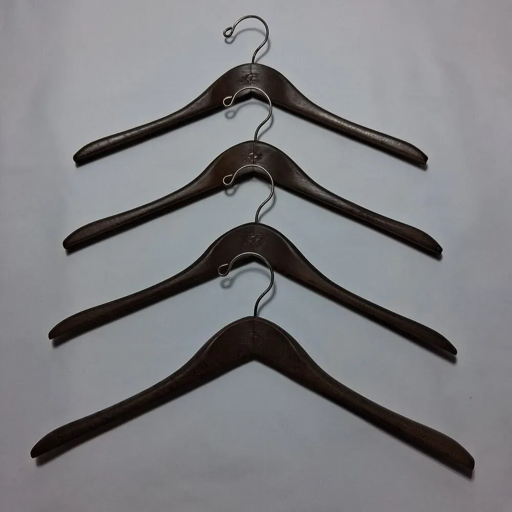 Vintage Setwell 18” Dark Wood Suit Hangers Set of 4 MCM Made In USA Heavy Duty